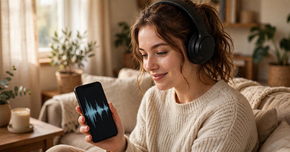 Woman listening to MP3 audio with headphones